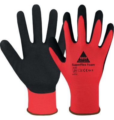 Montagehandschuhe SuperFlex Foam, Latexschaum, schwarz/rot, Größe 6 / XS