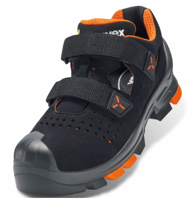 Sicherheitssandalen uvex 2, S1PL, ESD, Unisex, schwarz/orange, Weite 11, Gr&ouml;&szlig;e 44