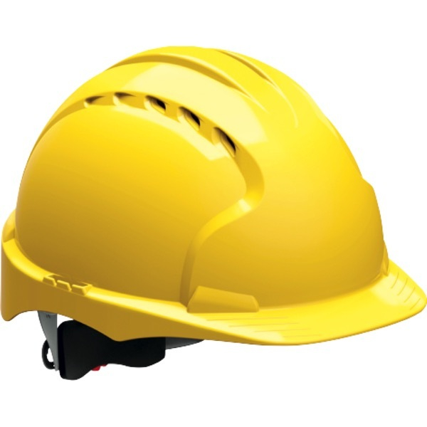 JSP EVO3 Comfort Plus Schutzhelm Bauhelm, Belüftet, Drehverschluss, Gelb | Leichter Schutzhelm mit 6-Punkt-Textilaufhängung und präzisem Drehverschluss für optimalen Sitz. EN 397-zertifiziert.