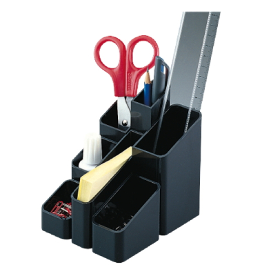 Stifteköcher, rechteckig, 102 x 123 x 129 mm, 7 Fächer, schwarz