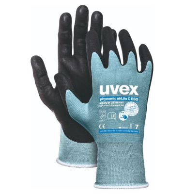 Mechanikschutzhandschuhe Phynomic AirLite C, Aqua-Polymer airLite , schwarz/hellblau, Größe 8 / M