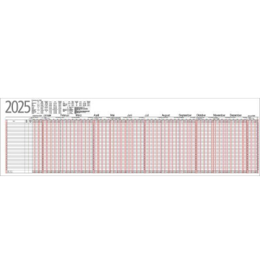 Urlaubsplaner UP12F, 12 Monate / 1 Seite, 99,5x29,7cm (auf A4 gefaltet), für 26 Mitarbeiter, 2025