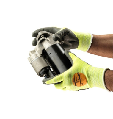 Arbeitshandschuhe HyFlex, Nitril, Wasserbasierendes Polyurethan, schwarz/gelb, Größe 10 / XL