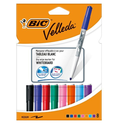 Boardmarker Velleda, 9581661, Etui, 8-farbig sortiert, 1,4mm Rundspitze