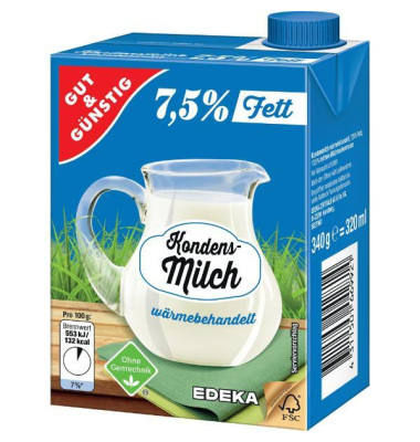 Kondensmilch 0718710, 7,5% Fett, 16x 340ml, im Tetrapack Kondensmilch 0718710, 7,5% Fett, 16x 340ml, im Tetrapack