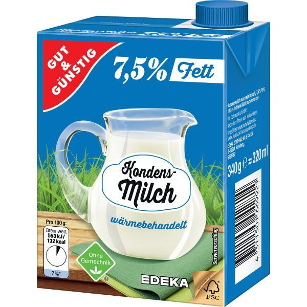 Gut und Günstig Kondensmilch 0718710, 7,5% Fett, 16x 340ml, im Tetrapack 4311501669921 Gut und Günstig 16 Stück