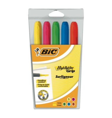 Textmarker Highlighter Grip , 896055, Etui (5 #), farbig sortiert (blau/gr&uuml;n/gelb/orange/pink), 1,6-3,4mm Keilspitze