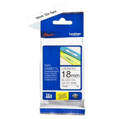 Schriftband K80007W4, 18mm x 8m, schwarz/weiß, laminiert, kompatibel zu P-touch TZe-241 Schriftband K80007W4, 18mm x 8m, schwarz/weiß, laminiert, kompatibel zu P-touch TZe-241