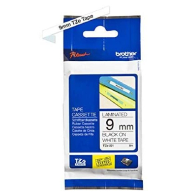 Schriftband K80009W4, 9mm x 8m, schwarz/weiß, laminiert, kompatibel zu P-touch TZe-221