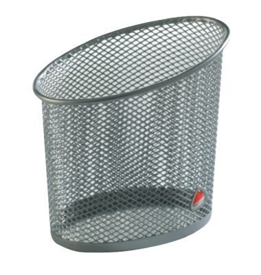 Stifteköcher Mesh, Stahl, Ellipse, 103 x 73 x 120 mm, 1 Fach, silber