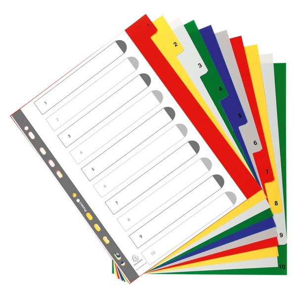 Exacompta Kunststoffregister 84E, 1 bis 10, A4+, 120µm, farbige Taben, 10-teilig + Deckblatt 3130630000846 Exacompta