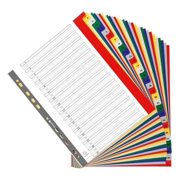 Exacompta Kunststoffregister 88E, 1 bis 31, A4+, 120µm, farbige Taben, 31-teilig+ Deckblatt 3130630000884 Exacompta
