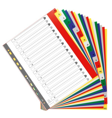 Kunststoffregister 90E, A bis Z, A4+, 120µm, farbige Taben, 20-teilig + Deckblatt