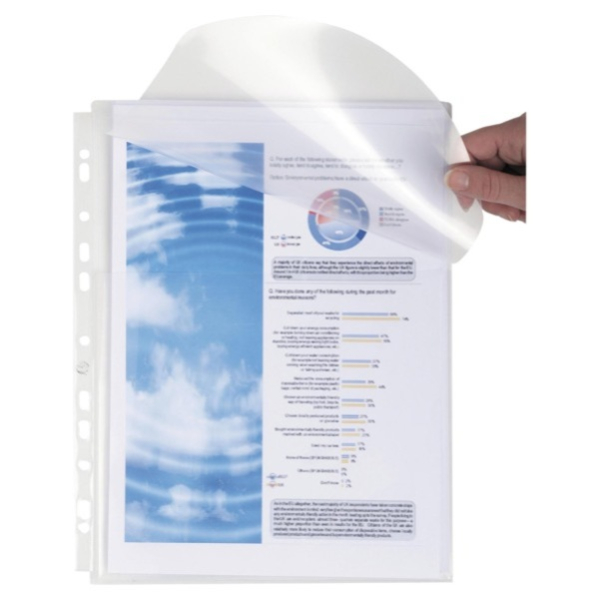3130630055037 - Prospekthüllen Kristall 5503E mit Klappe mit verstärken Lochstreifen mit dehnbarem Faltenrücken 25 mm A4 glasklar glatt oben 10 Stück