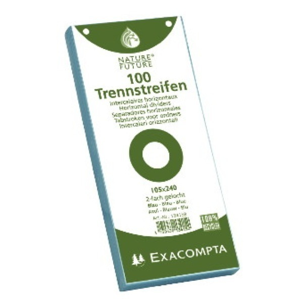 3130630134152 - Trennstreifen Exacompta 13425B Forever rechteckig 2-fach Lochung B 240 x H 105 mm Blauer Engel Recycling-Kraftkarton blau 100 Stück