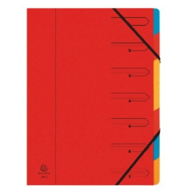 Ordnungsmappe Echter Colorspan-Karton 54070E, 1-7, farbig sortiert, Din A4, 7 F&auml;cher