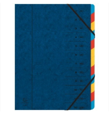 Ordnungsmappe Echter Colorspan-Karton 54120E, 1-12, zuf&auml;llige Farbe, A4, 12 F&auml;cher