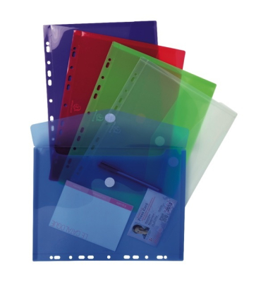Dokumententasche 57380E, A4, transparent blau/violett/gr&uuml;n/rot/farblos, Polypropylen (PP), Klettverschluss