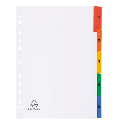Kartonregister 1105E, 1 bis 5, A4, 160 g/m², farbige Taben, 5-teilig