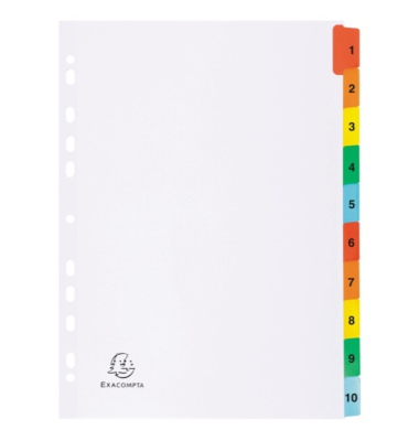 Kartonregister 1110E, 1 bis 10, A4, 160 g/m², farbige Taben, 10-teilig