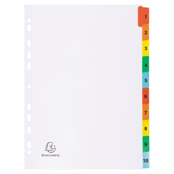 Exacompta Kartonregister 1110E, 1 bis 10, A4, 160 g/m², farbige Taben, 10-teilig 3130639011102 Exacompta