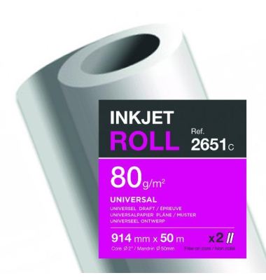 Plotterpapier Clairjet Universal 2651C A0+, 914mm x 50m, hochweiß, 80g Plotterpapier Clairjet Universal 2651C A0+, 914mm x 50m, hochweiß, 80g