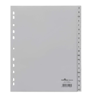 Kunststoffregister 652010, A bis Z, A4, 120µm, graue Taben, 20-teilig