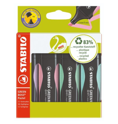 Textmarker GREEN BOSS Pastell, 6070/4-2, Etui, 4-farbig sortiert, 2-5mm Keilspitze