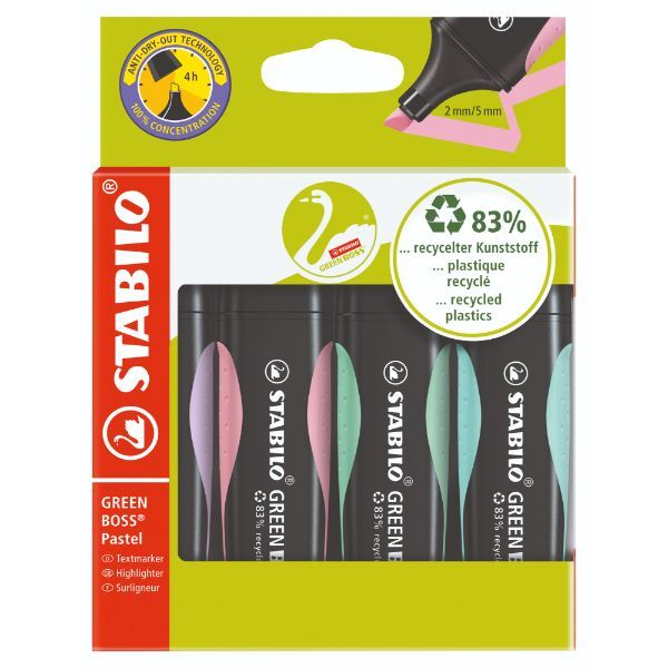 4006381564236 - Textmarker GREEN BOSS Pastell 6070 4-2 Etui 4-farbig sortiert 2-5mm Keilspitze 4006381564236 4 Stück