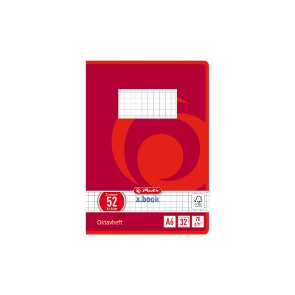 4008110031040 - Oktavheft 413633 xbook Lineatur 52   kariert   keine A6 70g rot 32 Blatt   64 Seiten 4008110031040 10 Stück