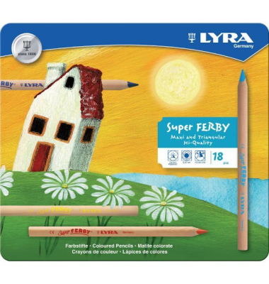 Buntstifte-Set Super Ferby, L3711180, 18-farbig sortiert, dreikant, Etui  Metall