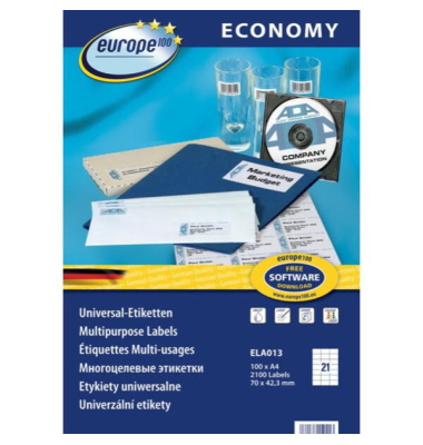 Universal-Etike ELA013, 70x42,3mm (LxB), weiß, 100Bl2