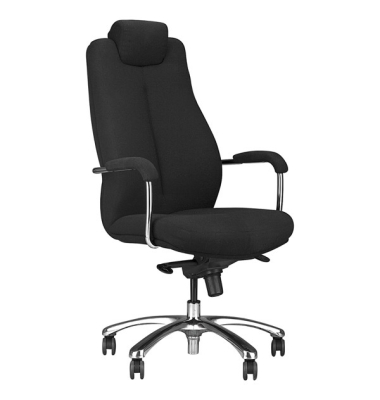 B&uuml;rodrehstuhl Monaco, schwarz / chrom, mit Armlehnen, bis 150kg, mit Kopfst&uuml;tze