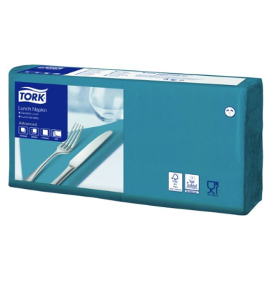 Servietten 477874, blau/gr&uuml;n / Uni, 3-lagig, 33x33cm