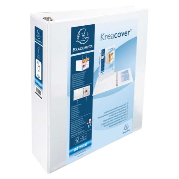 3130630519454 - Präsentationsringbuch Kreacover 51945E A4+ 4 Ringe 60mm Ring-Ø Karton PP-kaschiert 2 Außentaschen 2 Innentaschen weiß 31306