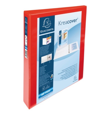 Präsentationsringbuch Kreacover 51942RE, A4+ 4 Ringe 30mm Ring-Ø Polypropylen, Karton, 2 Außentaschen, 2 Innentaschen, rot