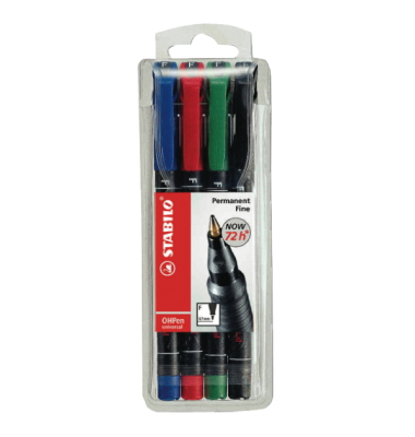 OHP-Stift Stabilo 841 SF, wasserfest, Strichstärke: 0,4mm, 4er Etui