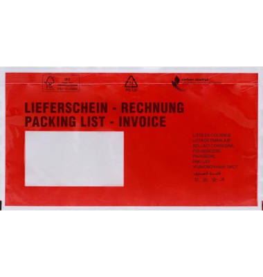 Lieferscheintaschen DEBApack 622V0003009 Din Lang "LIEFERSCHEIN - RECHNUNG" selbstklebend Lieferscheintaschen DEBApack 622V0003009 Din Lang "LIEFERSCHEIN - RECHNUNG" selbstklebend