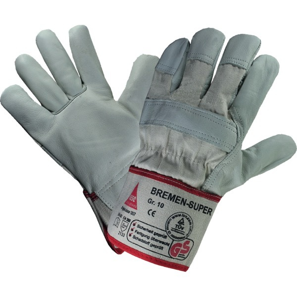 12 Stück Hase Arbeitshandschuhe Bremen Super, Leder, grau, Größe 10 / XL 4018949293106 Hase