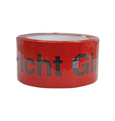 Warnklebeband 782182 PP-Signal, Vorsicht Glas, Maße: 50mm x 66m, swzrot