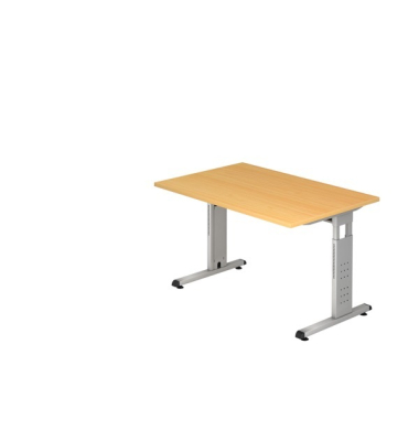 Schreibtisch O-Serie, manuell höhenverstellbar, 65-85cm (H), 120x80cm (BxT), rechteckig, buche / weißaluminium