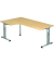 Schreibtisch, manuell höhenverstellbar, 65-85cm (H), 200x120cm (BxT), L-Form, ahorn / silber