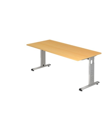 Schreibtisch O-Serie, manuell höhenverstellbar, 65-85cm (H), 180x80cm (BxT), rechteckig, buche / weißaluminium