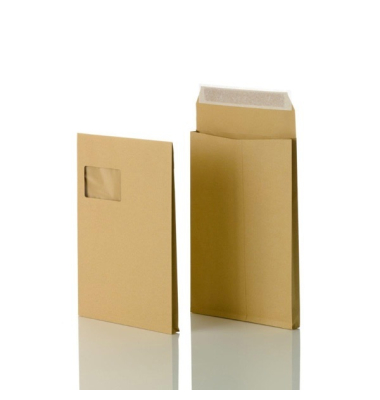Faltentaschen 8350023, C4, mit Fenster, 20mm-Falte, haftklebend, 120g, braun Faltentaschen 8350023, C4, mit Fenster, 20mm-Falte, haftklebend, 120g, braun