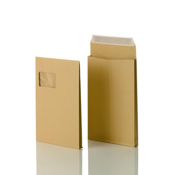 4040134015835 - Faltentaschen 8350023 C4 mit Fenster 20mm-Falte haftklebend 120g braun 4040134015835 100 Stück