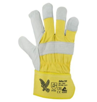 Arbeitshandschuhe ADLER TOP, Leder, gelb/grau, Größe 12 / 3XL
