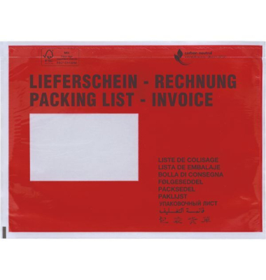 Lieferscheintaschen DEBApack 622V0001614 C6 "LIEFERSCHEIN - RECHNUNG" selbstklebend 