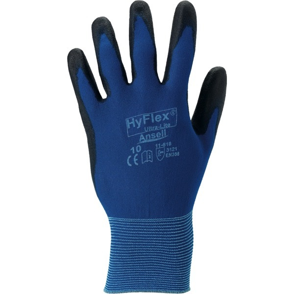 12 Stück Ansell Arbeitshandschuhe HyFlex, Polyurethan, schwarz/blau, Größe 8 / M 0076490489486 Ansell