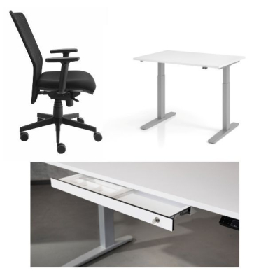 Set höhenverstellbarer Schreibtisch 120 x 80 cm + Bürostuhl