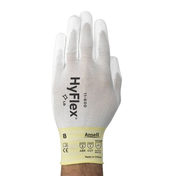 12 Stück Ansell Arbeitshandschuhe HyFlex, Polyurethan, weiß, Größe 8 / M 0076490499331 Ansell